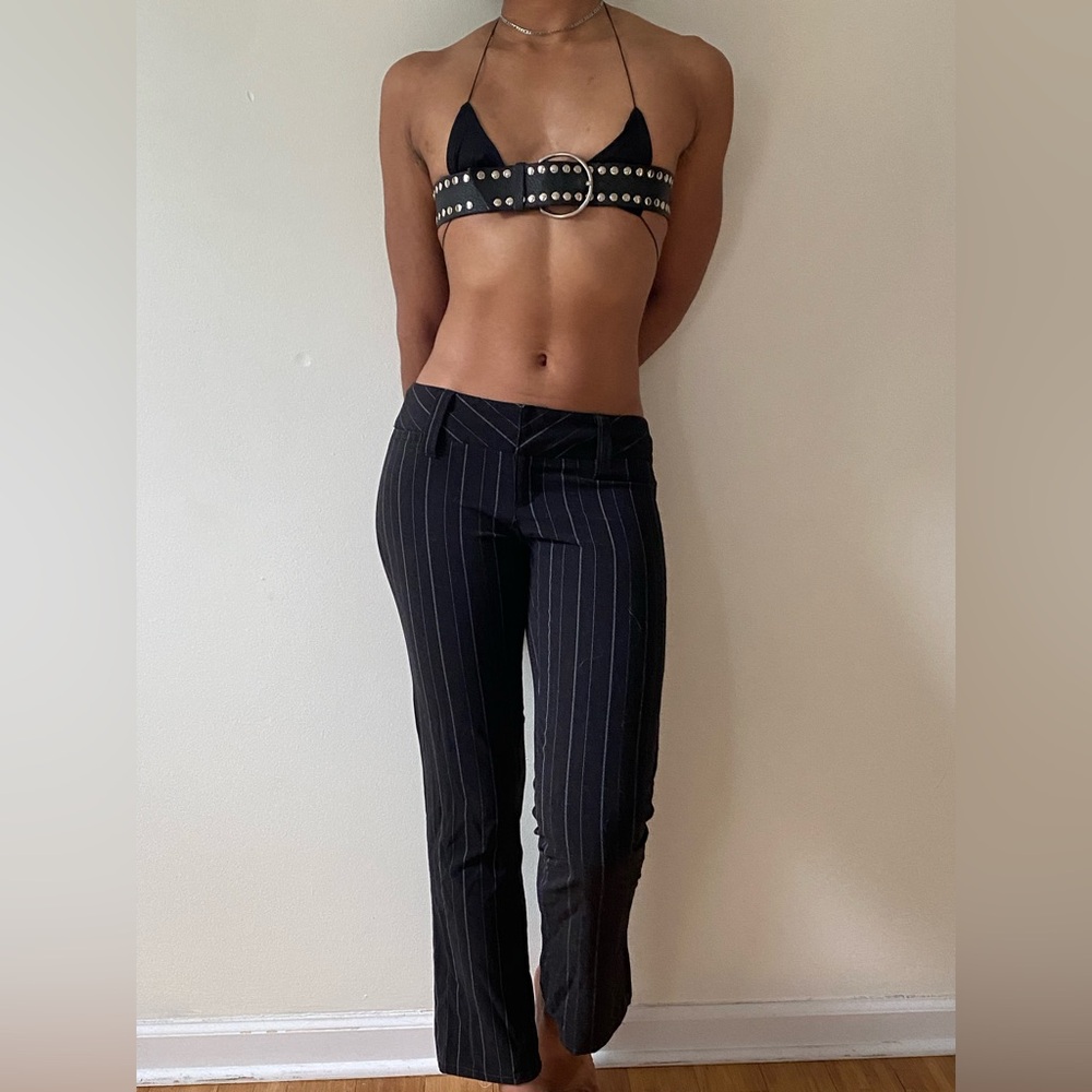 Y/K Black Pinstripe Low Rise Pants